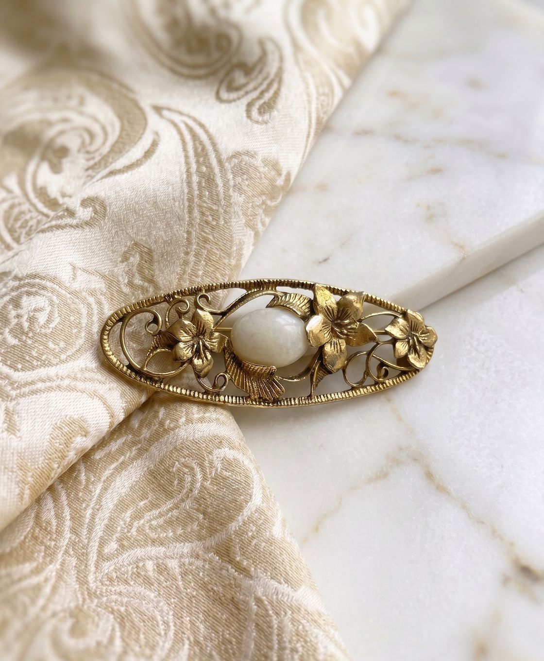 Vintage Pearl Vine Brooch | Gold-Tone Floral Pin | The Heirloom Edit