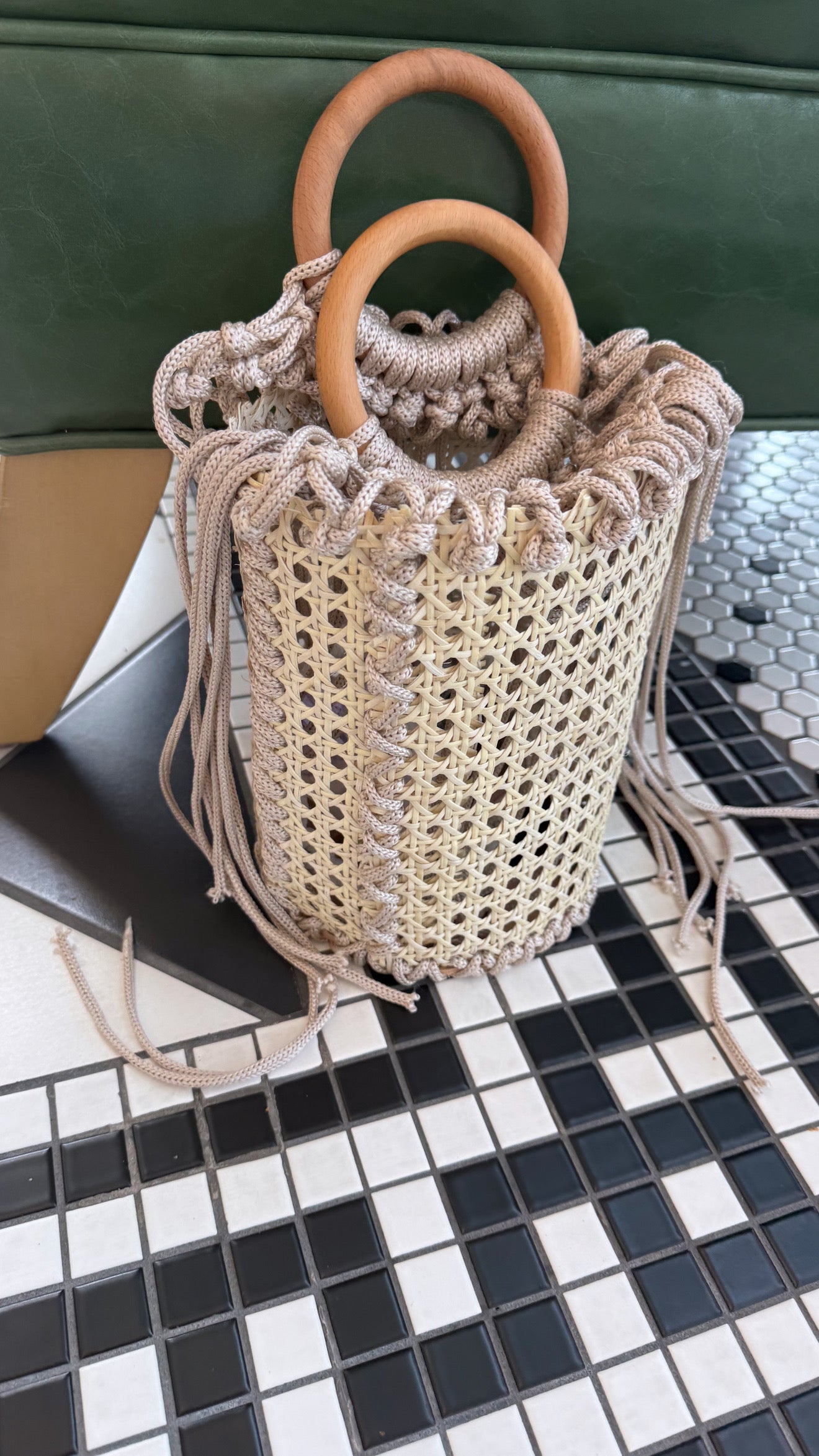 Handmade Macramé Cane Webbing Bag | The Cami Claudel