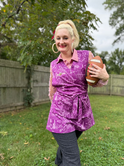 Football + Bows Classic Grace Apron in Plum Caspia Toile Print