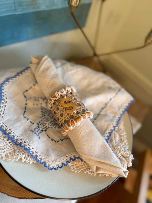Custom Monogram Rattan Napkin Rings