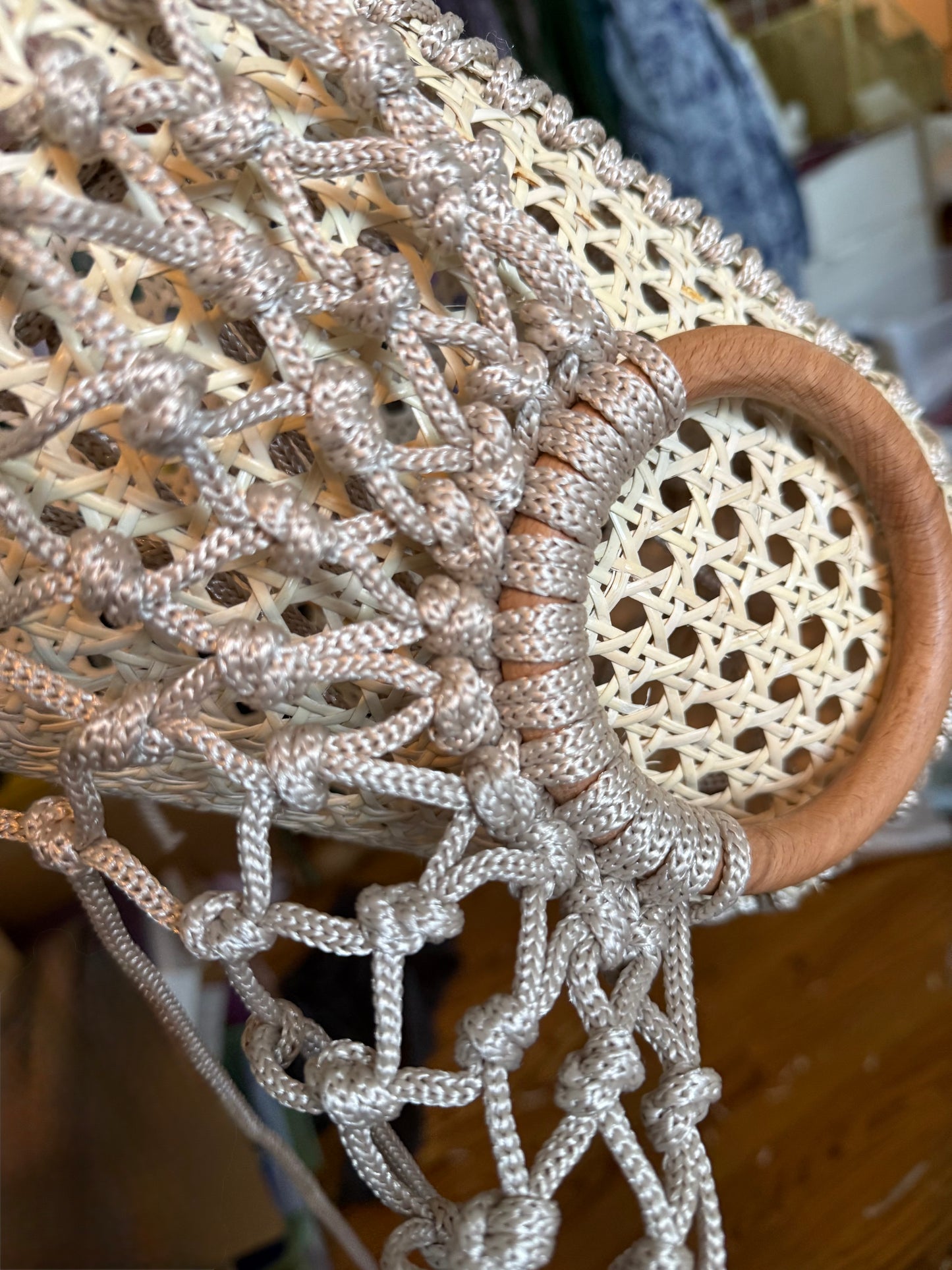 Handmade Macramé Cane Webbing Bag | The Cami Claudel