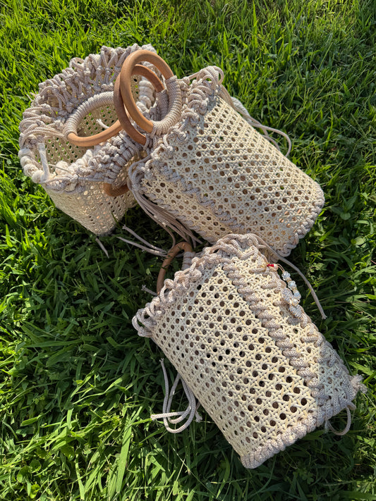 Handmade Macramé Cane Webbing Bag | The Cami Claudel